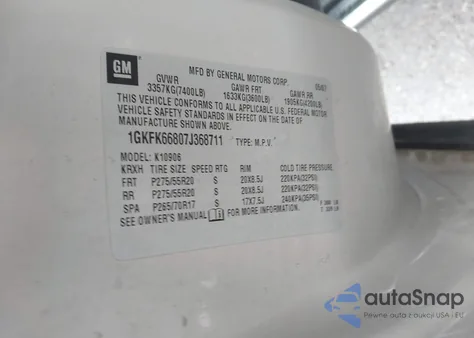 2007 GMC Yukon Xl 1500 Denali z USA, uszkodzony, nr VIN 1GKFK66807J368711